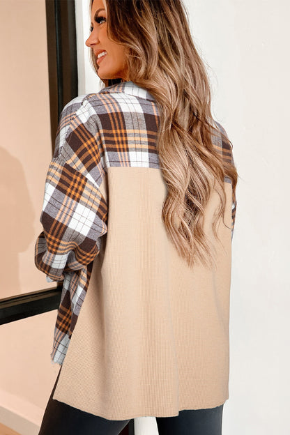 Karierte, langärmlige Hemdjacke mit Knopfleiste