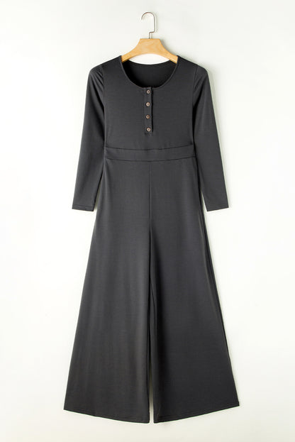 Jumpsuit mit weitem Bein und langen Ärmeln und Taschen