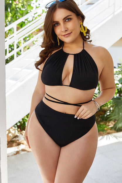 Rückenfreies Bikini-Set mit Cut-outs und Bindeband in Übergröße