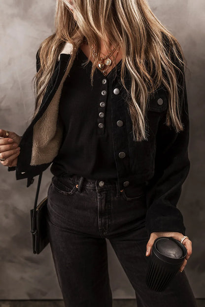 Flauschige Button-Down-Jacke mit Kragen