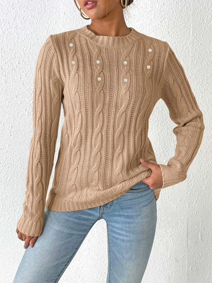 Pullover mit Rundhalsausschnitt und langen Ärmeln und Zopfmuster