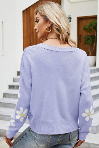 Cardigan mit geripptem Blumenbesatz und überschnittener Schulter