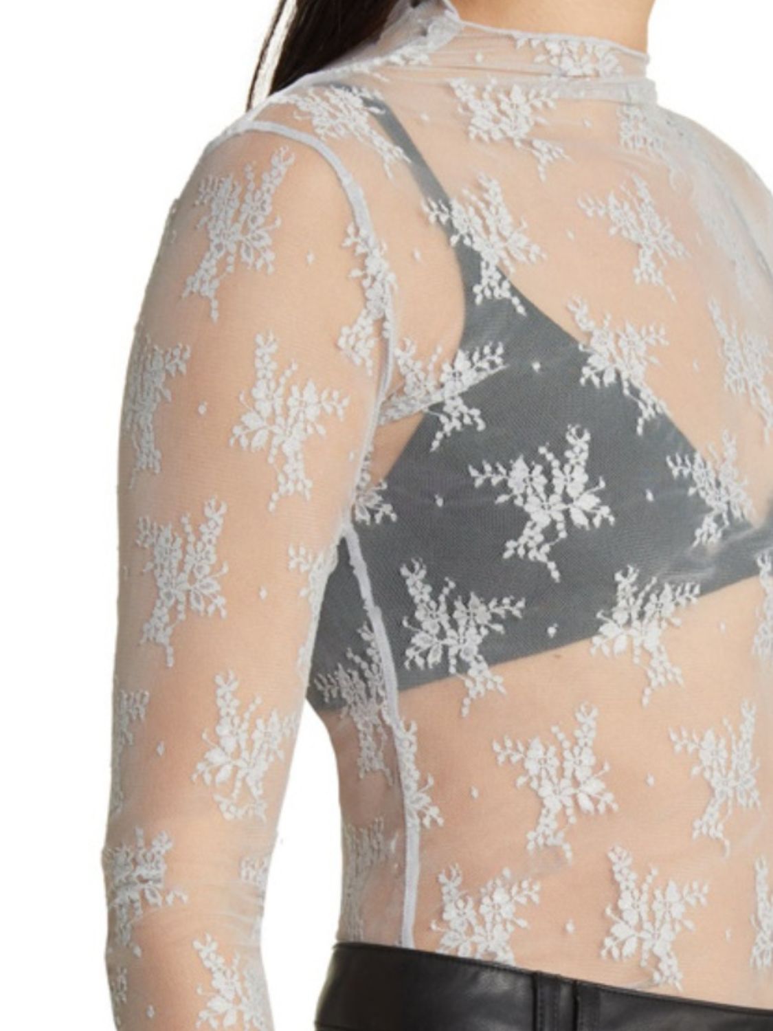 Langarmbluse mit Stehkragen und Spitze