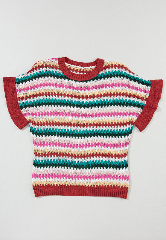 Pullover mit Rundhalsausschnitt und kurzen Ärmeln in Kontrastfarbe