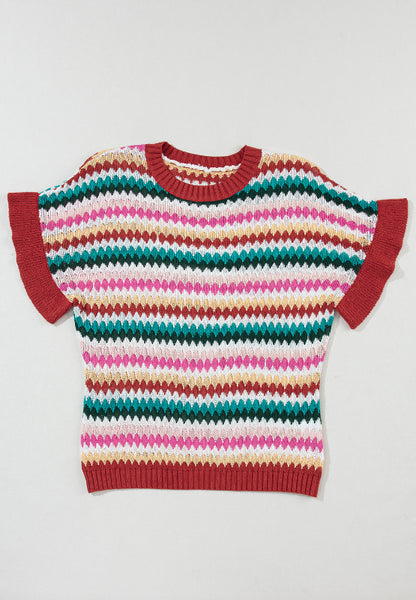 Pullover mit Rundhalsausschnitt und kurzen Ärmeln in Kontrastfarbe