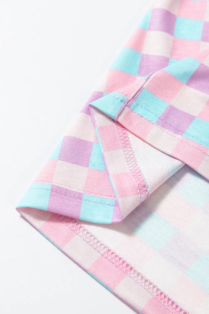 Lounge-Set mit kariertem Kurzarm-Oberteil und Shorts mit Kragen