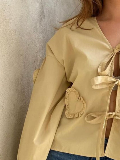 Bluse mit Volantärmeln und Bindeband
