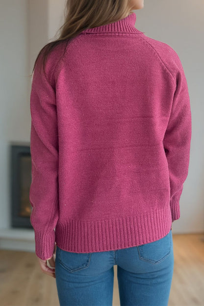 Gerippter Rollkragenpullover mit Raglanärmeln