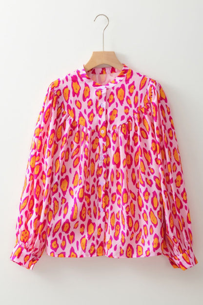 Langärmliges Button-Down-Hemd mit Leopardenmuster