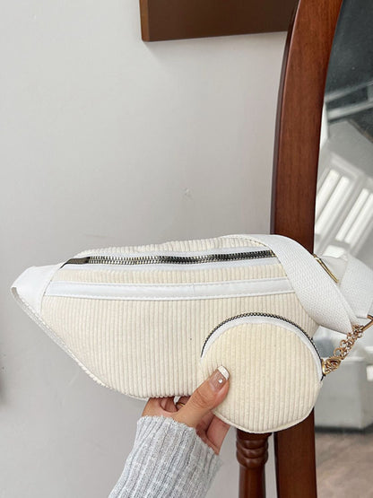 Umhängetasche aus Cord mit verstellbarem Riemen und Beutel