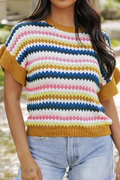 Pullover mit Rundhalsausschnitt und kurzen Ärmeln in Kontrastfarbe