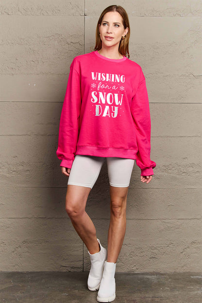 Simply Love Sweatshirt mit Rundhalsausschnitt, volle Größe, WISHING FOR A SNOW DAY
