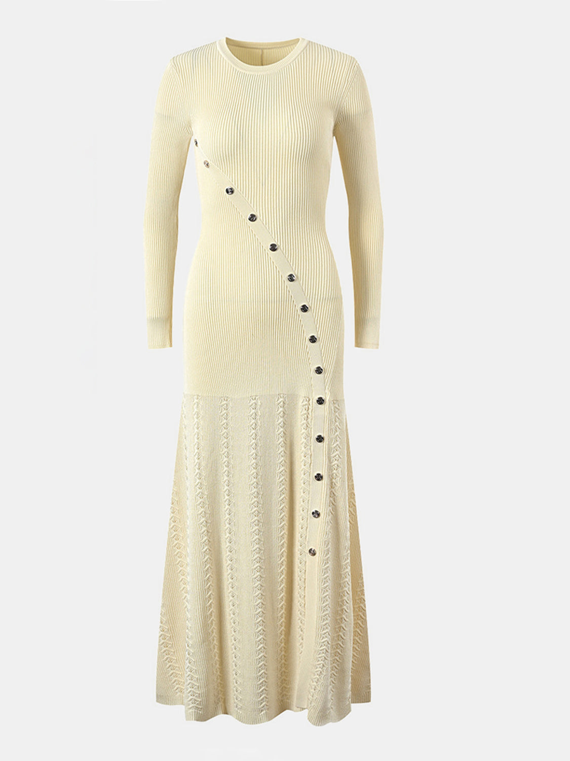 Durchbrochenes Pulloverkleid mit Rundhalsausschnitt und langen Ärmeln