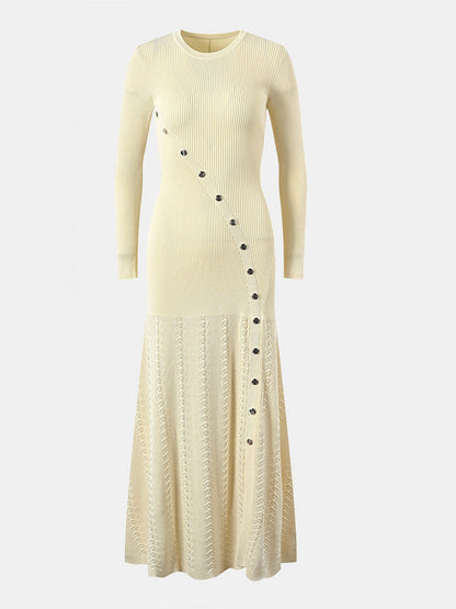 Durchbrochenes Pulloverkleid mit Rundhalsausschnitt und langen Ärmeln