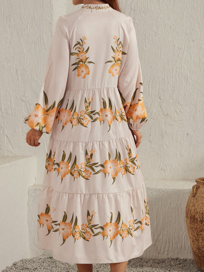 Bedrucktes langärmliges Midikleid