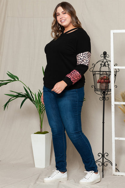 Plus Size T-Shirt mit Leopardenmuster und überschnittenen Schultern