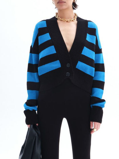 Gestreifter Cardigan mit Button-Down-Kragen und überschnittener Schulter