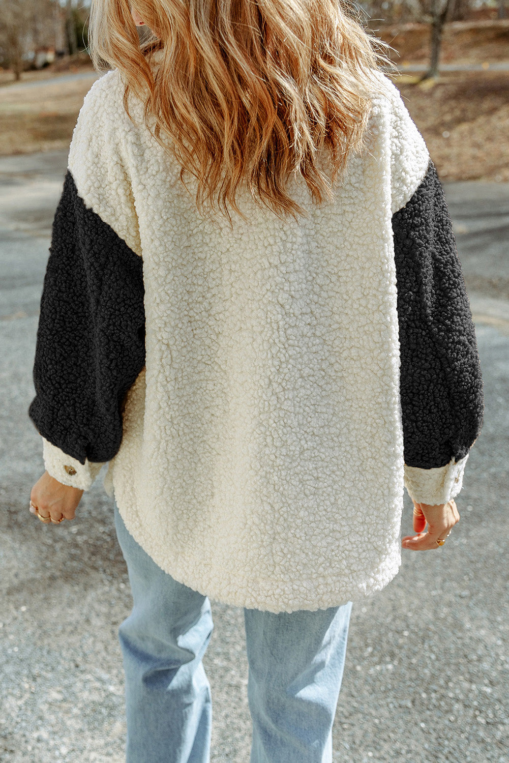 Sherpa-Jacke mit Farbblock-Muster und Kragen