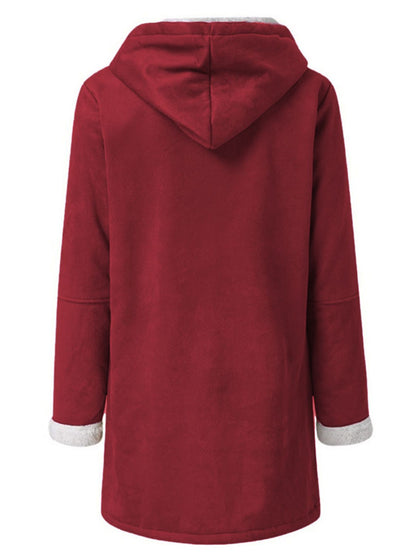 Volle Größe Langärmlige Kapuzenjacke mit Knebelknöpfen und Taschen