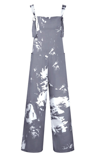 Pocketed Tie-Dye Wide Strap Overalls