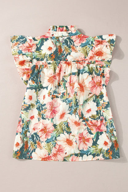 Bluse mit Flügelärmeln, Rüschen und Print