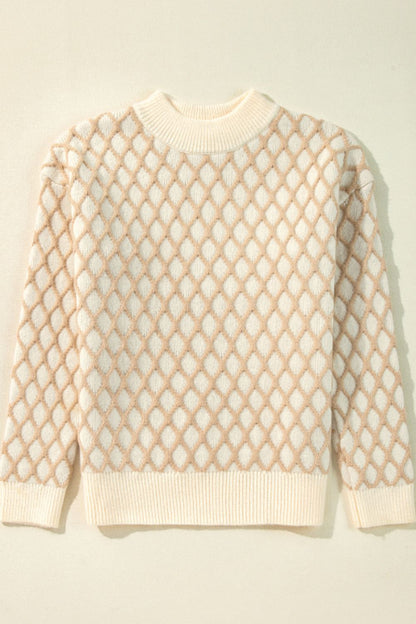 Langärmliger Pullover mit Stehkragen und Rautenmuster