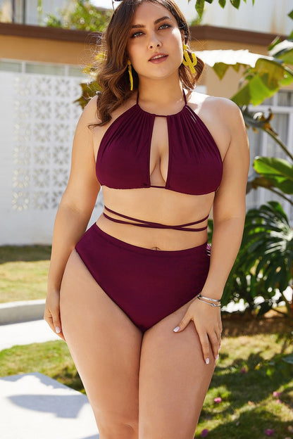 Rückenfreies Bikini-Set mit Cut-outs und Bindeband in Übergröße