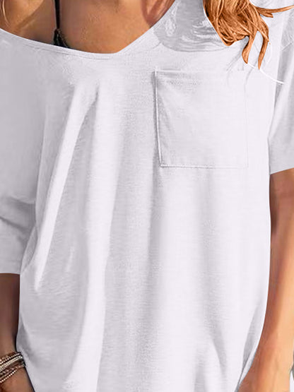 T-Shirt-Kleid mit V-Ausschnitt und kurzen Ärmeln und Taschen