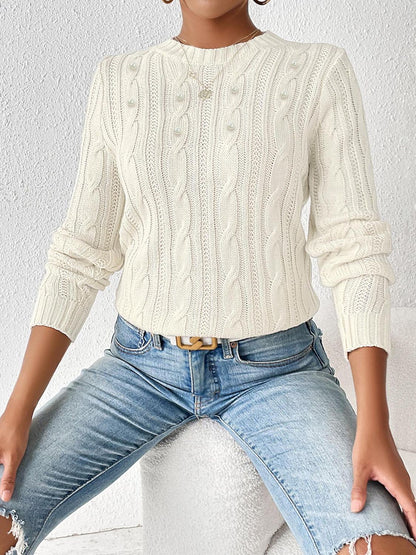 Pullover mit Rundhalsausschnitt und langen Ärmeln und Zopfmuster