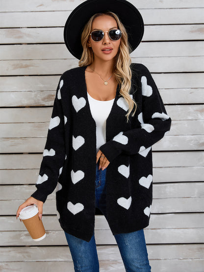 Langärmlige Strickjacke mit Engelsflügeln und Herzmuster, vorne offen