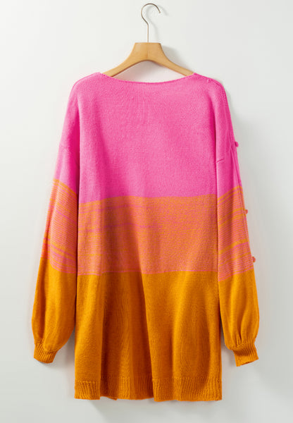 Strickjacke mit Pompon-Farbblock und offener Vorderseite