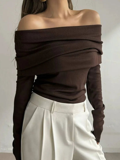 Schulterfreies, langärmliges Stricktop