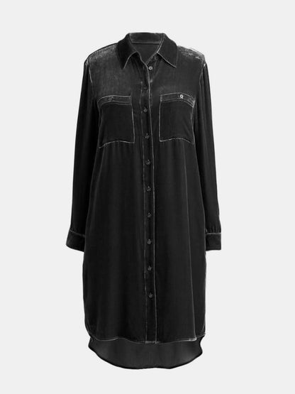 Knielanges Kleid mit langen Ärmeln und Knopfleiste