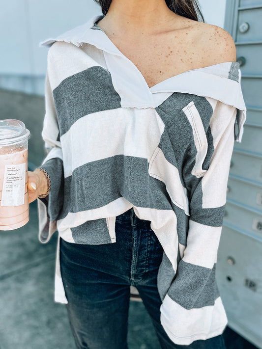 T-Shirt mit langen Ärmeln und Streifen