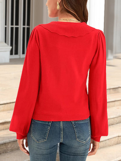 Langärmlige Strickjacke mit Kragen und Knopfleiste