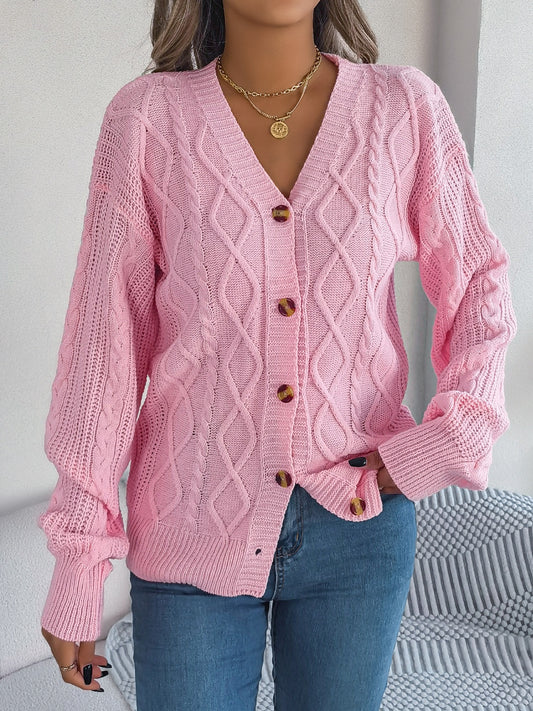 Langärmliger Cardigan mit Zopfmuster