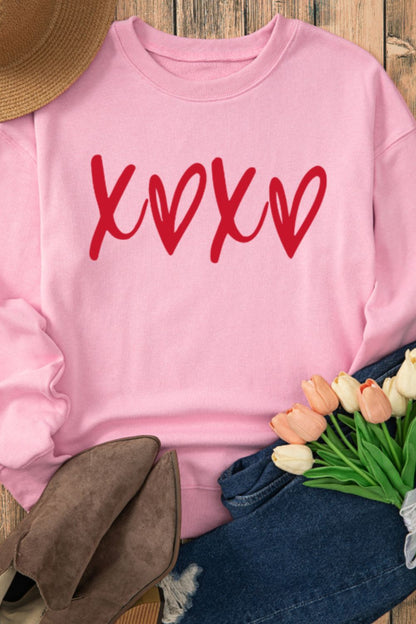 Valentinstag XOXO Sweatshirt mit Rundhalsausschnitt und überschnittenen Schultern