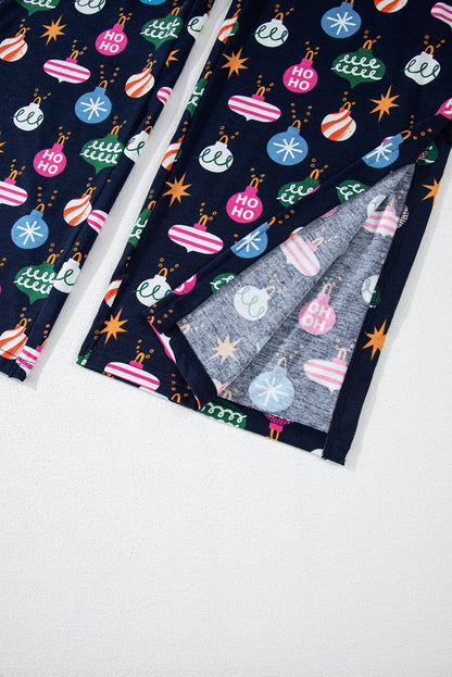 Set aus Oberteil und Hose mit Weihnachtslichter-Print und Kragen