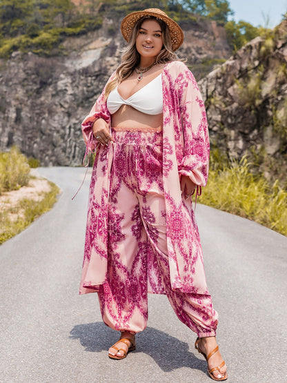 Set aus Cardigan und Hose mit offener Vorderseite in Übergröße