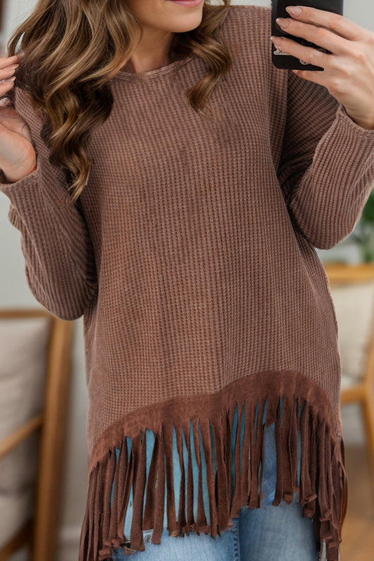 Fringe Round Neck Long Sleeve Top