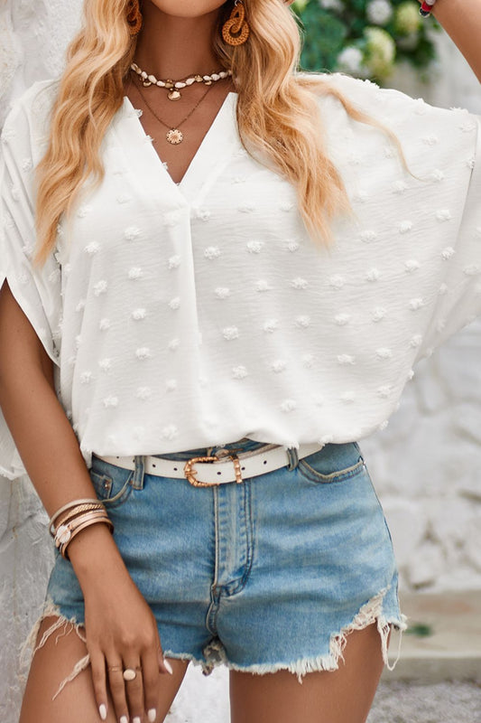 Bluse mit halblangen Ärmeln und eingekerbten Swiss Dot-Details