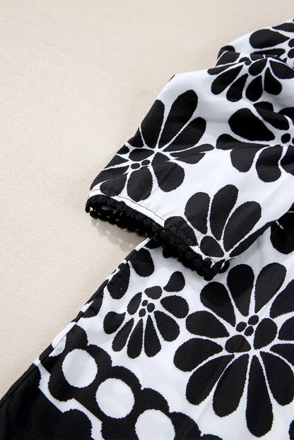 Bedruckte Bluse mit Rundhalsausschnitt und halblangen Ärmeln