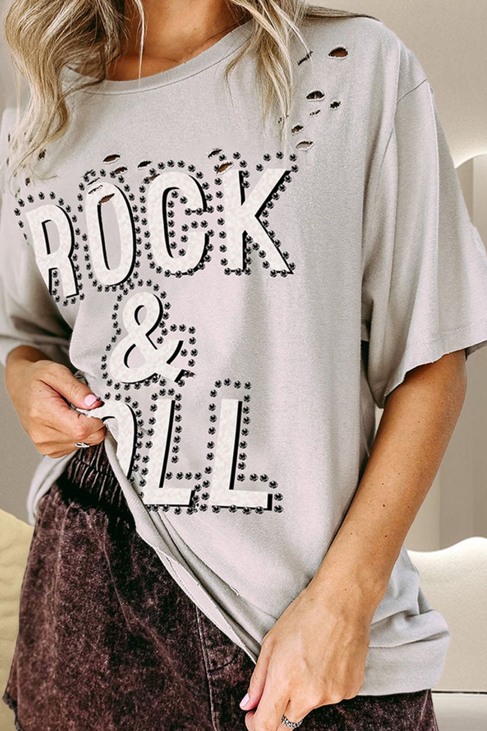 ROCK &amp; ROLL T-Shirt mit Rundhalsausschnitt und überschnittenen Schultern