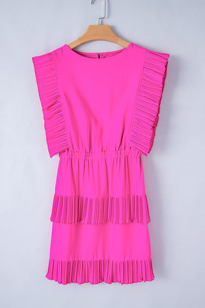 Gerüschtes Minikleid mit Rundhalsausschnitt und Flügelärmeln