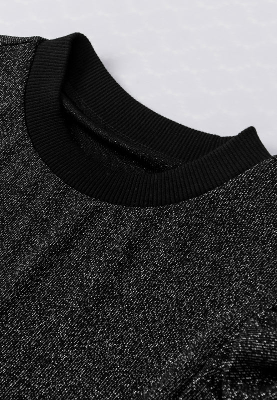 Metallic-Bluse mit Rundhalsausschnitt und Puffärmeln