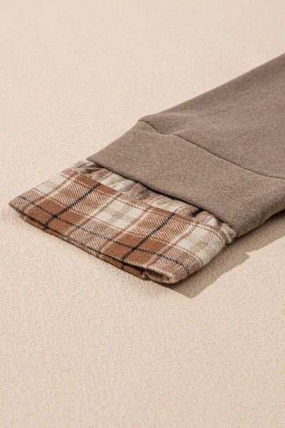 Kariertes Rollkragen-Langarm-Oberteil mit Kordelzug