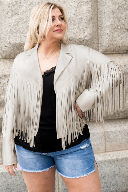Chaqueta con frente abierto y flecos de talla grande