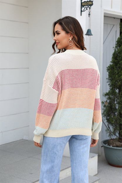 Pullover mit Waffelstrick und Engelsflügeln, Rundhalsausschnitt, überschnittenen Schultern und Farbblockdesign