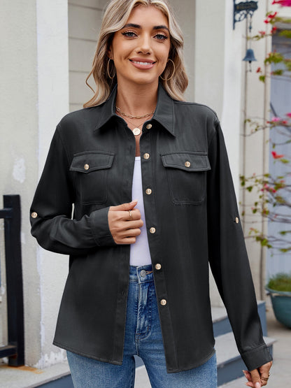 Einfarbiges Langarmhemd mit Kragen