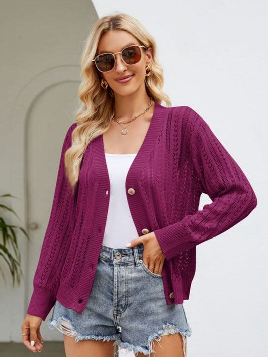 Strickjacke mit geripptem Besatz und Knopfleiste